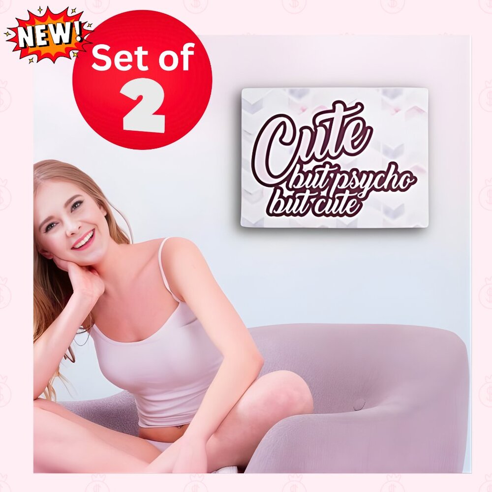 SET OF 2 - Brand NEW Cute But Psycho But Cute Canvas Wall Art Hanging Dorm Decor